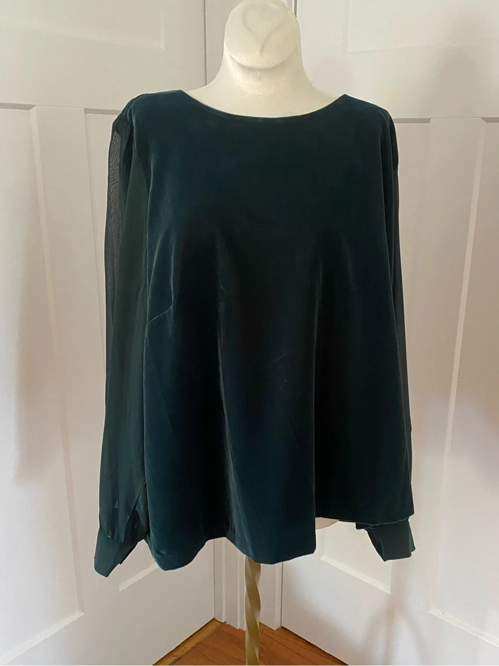 J crew NWT size 2X Dark Green velvet puff sheer sleeves Women's Blouse
